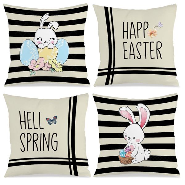 Set of 4 Striped Easter Throw Pillowcase, 45x45cm Couch Sofa Pillow Cover