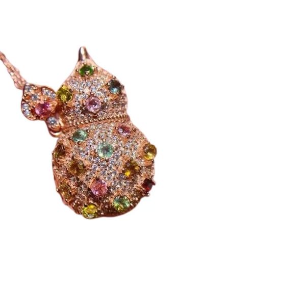 Natural Tourmaline Cute Colored Diamond Pendant Pink Gold Necklace