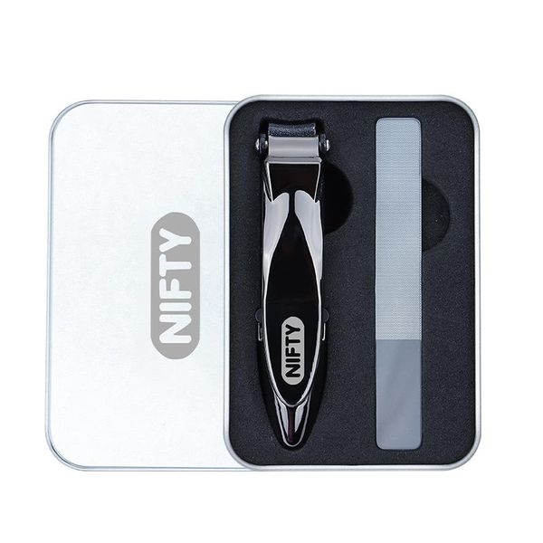 Nifty Jet Black Nail Clipper with Splash Guard and Nano Glass Nail File set