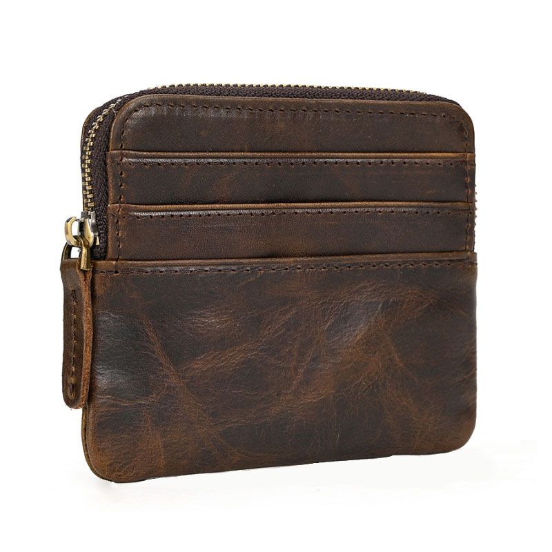 Retro Cowhide Zipper Men's Multi-Card Small Wallet