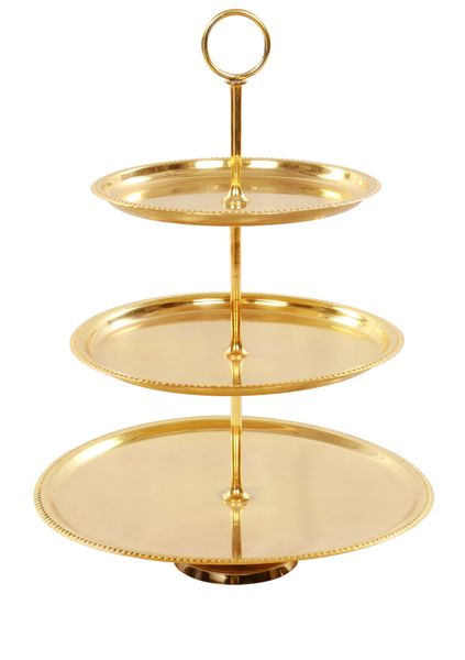 Gold Plated 3-Tier Cup Cake Stand with Beaded Edging