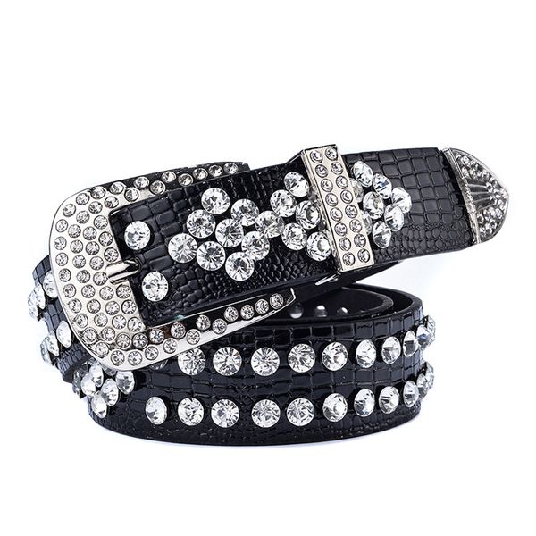 Bling Rhinestone Vintage Western Crystal Studded Belt for Women Men