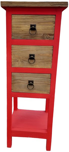 GC Ngoni3 Red Classic Tall Slim Accent Table with 3 Drawers &amp; Shelf