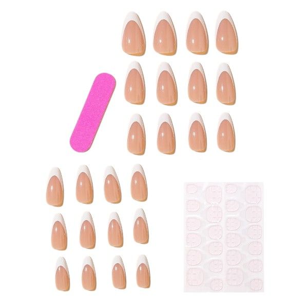 24-Piece Classic French Tip Press-On Nails Set - Multicolor