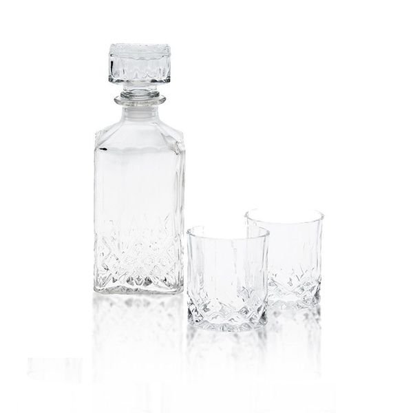 Quality Decanter Glass with Lid plus 2 whiskey glass Set (3pcs)