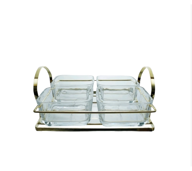 Aqua Glass Snack Bowls with Gold Server