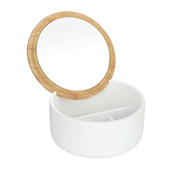 Make Up Organiser, Bamboo Lid &amp; Mirror - Circle