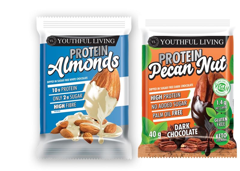 YL Almond Nuts White Choc Coated &amp; Pecans Dark Choc Coated - 40g - 6 Pack