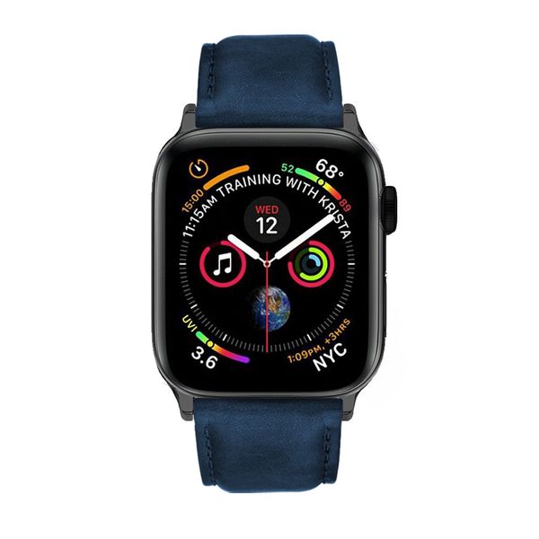 Premium Navy Blue Italian Leather Strap For Silver 38mm / 40mm Apple Watch