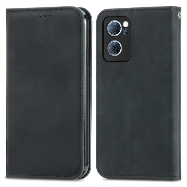 Retro Magnetic Flip Leather Case Compatible With OPPO Reno7 5G - Black