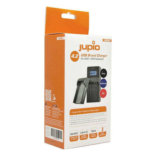 Jupio USB Brand Charger for Sony/JVC/Samsung 3.6V-4.2V Batteries