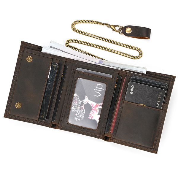 Vintage Leather Tri-Fold Wallet - Multi-Card, Coin Key Holder