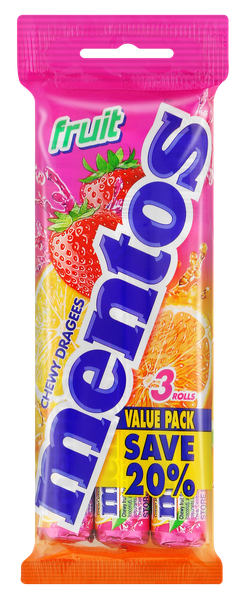 Mentos Candy Rolls Multipack 3s Fruit 100g