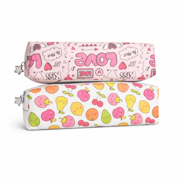 Pink Love Print &amp; Fruit Pattern Zipper Pouches - 2-Pack Pencil Cases