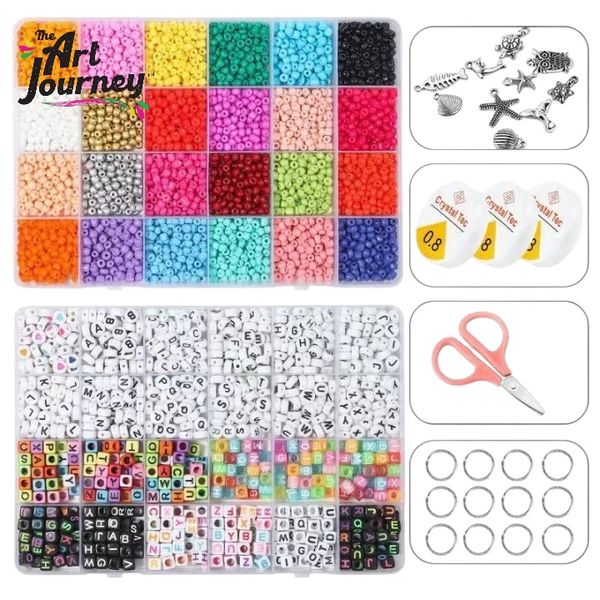 The Art Journey Colorful Letter Beads &amp; 3mm Seed Beads Combo Set - 8000 PCS