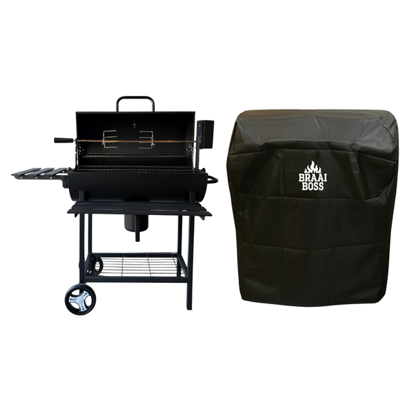 BraaiBoss 70cm Charcoal Barrel Braai with Protective Cover &amp; Rotisserie