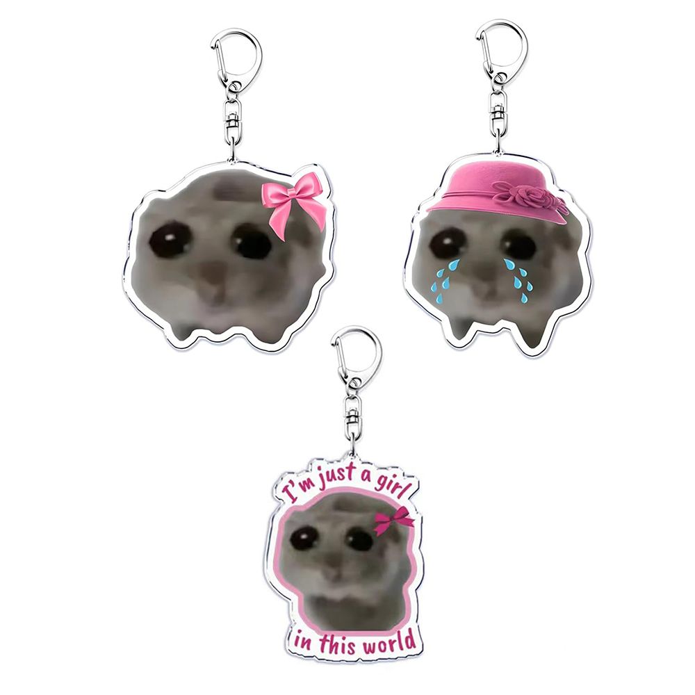3 - Pack Cute Hamster Acrylic Keychain Set or Bag Charm