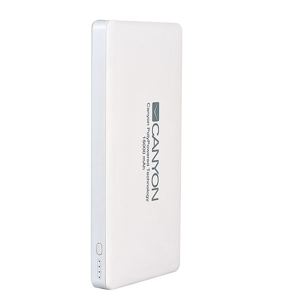 Canyon Li-Polymer 15000MaH Power Bank Dual USB with Lightning Input - White
