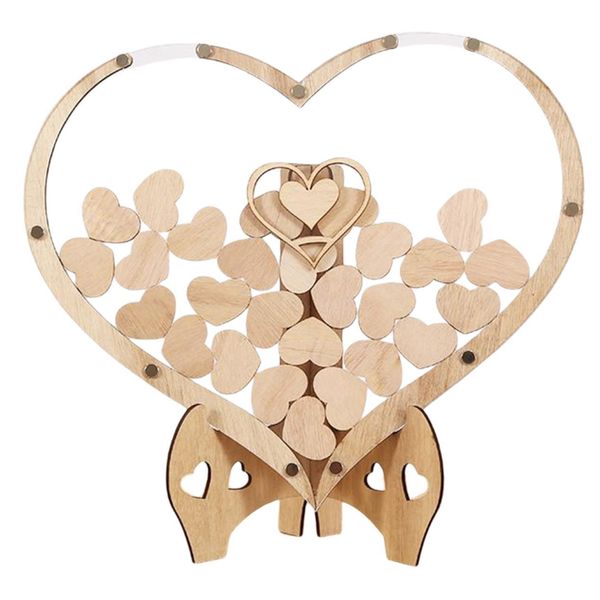 Home Decor Multifunctional Elegant Wooden Heart Wedding Guest Book - 38cm)
