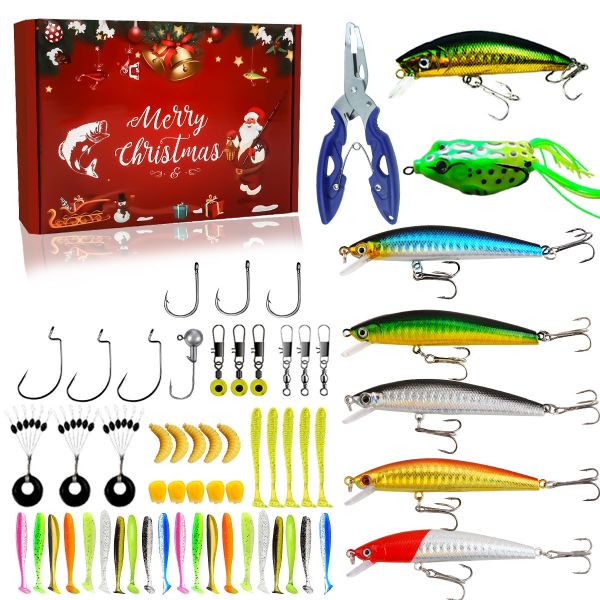 59 Pieces Predator Fishing Lure, Portable Fishing Bait Kit with Box