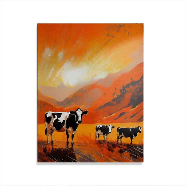Canvas Wall Art - Cows in a Orange Field 1