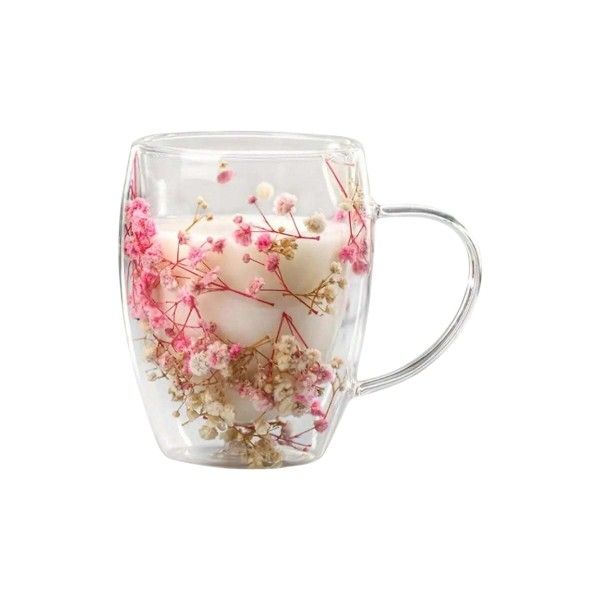 Anti-Scalding Floral Glass Mug - Pink