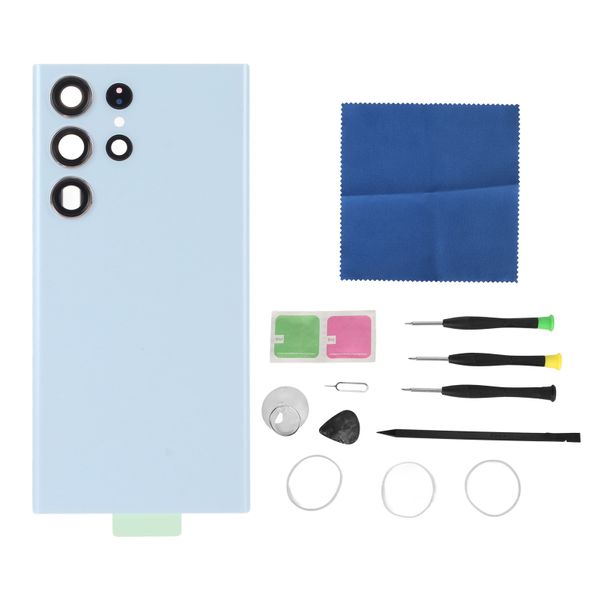 Blue Back Glass Replacement Cover with Pre - Installed Camera Lens &amp; Adhesive Repair Tool Kit for Samsung Galaxy S23 Ultra