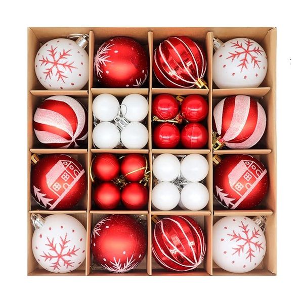 44 Pc Christmas Baubles-Red &amp; White