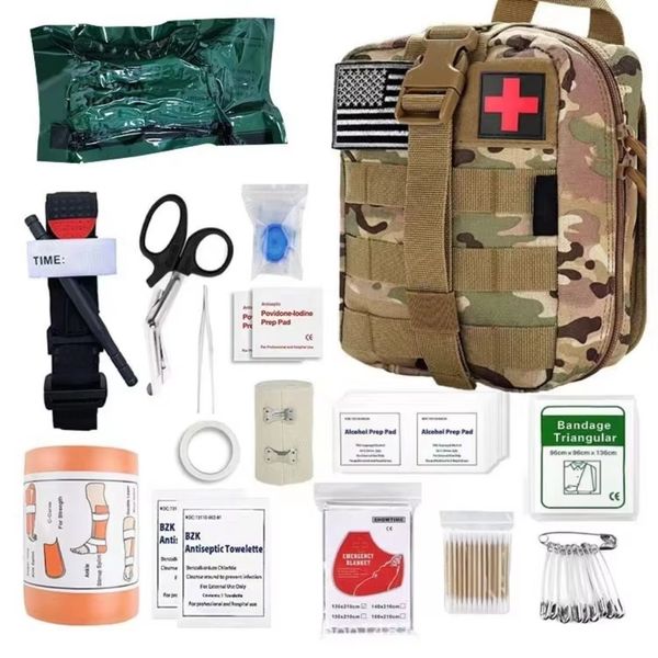 Outdoor Hiking Survival First Aid Kit - Camo Bag, 20+ Emergency Supplies