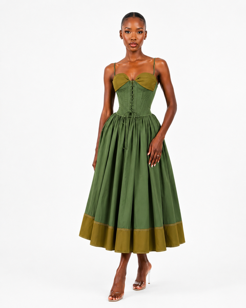 Kelicia Clothing Corset Skirt Set in Green