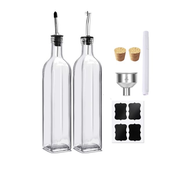 ALANES 2 Pack 500ML Glass Olive Oil Bottle Dispenser Vinegar Bottle Set
