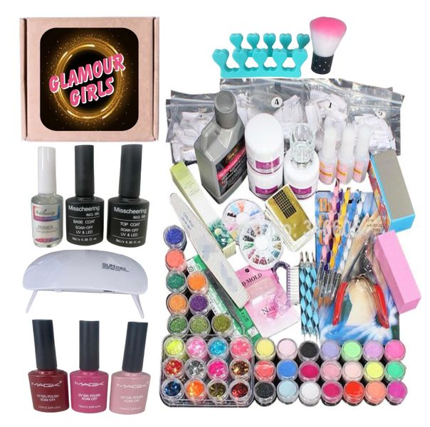 Glamour Girls Complete Acrylic nail set with Top Coat , Base Coat &amp; Primer
