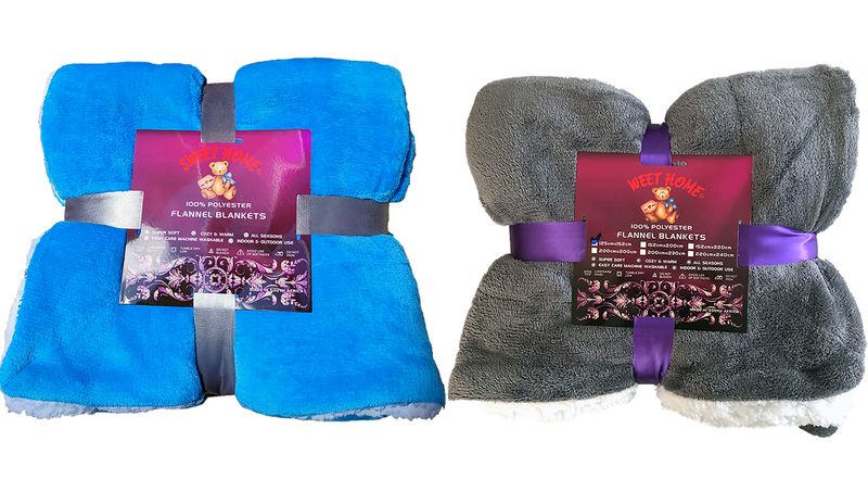 Sherpa Flannel Blanket, 2 Pieces Value Pack.Super Soft Warm Fluffy.