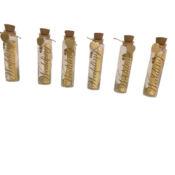 6 Wedding Wish Bottles - Message in a Bottle - Gold &amp; Yellow with a Charm