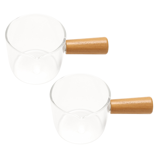 Transparent Glass with Wooden Handle, Creamer Pitcher. 100Ml 2Piece