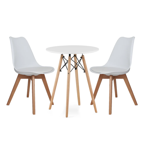 Modern 3-Piece Dining Table and Chair Set - White with Wooden Legs