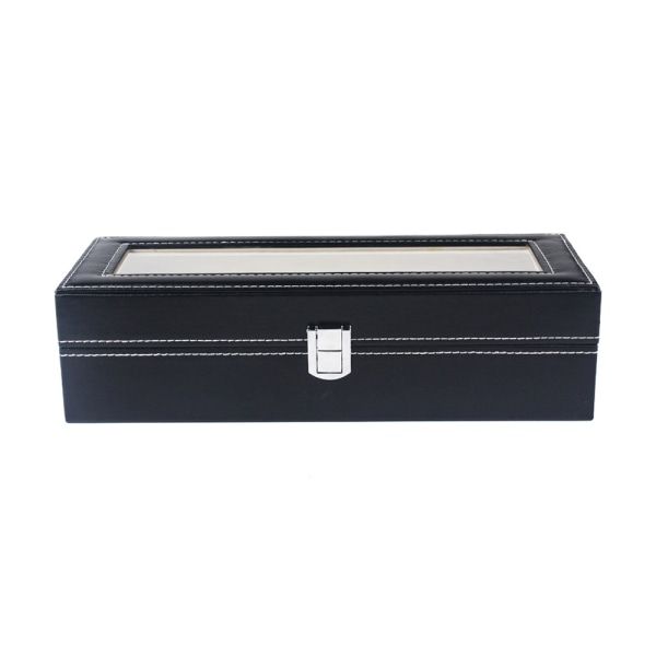 Black PU Leather Display Case Watch Jewelry Organizer 5 Compartments ...