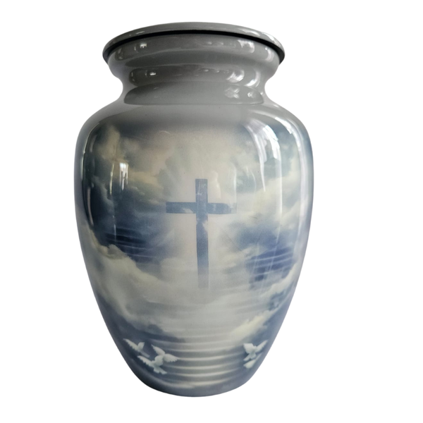 Blue Cross Design Aluminium Memorial Cremation Urn For Ashes