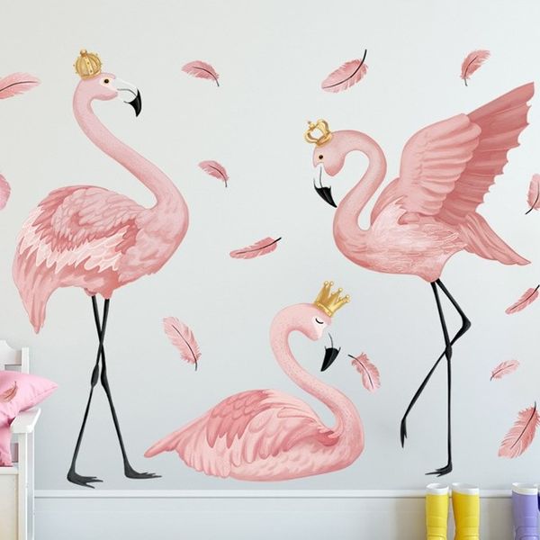 Royal Pink Flamingo &amp; Feather Vinyl Art Sticker for Wall Decoration