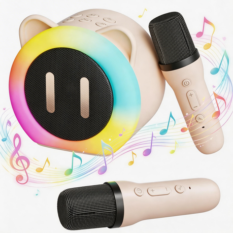 thl Mini Karaoke Machine for Kids, 2 Microphones Speaker KTV Set Image