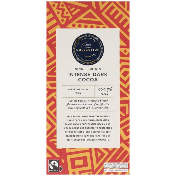 M&amp;S 100% Cocoa Single Origin Intense Dark Cocoa Chocolate 100g