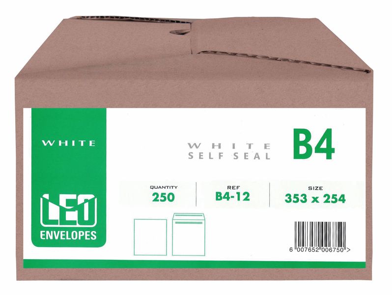 LEO B4 White Self Seal Envelopes - Open Short Side - Box of 250