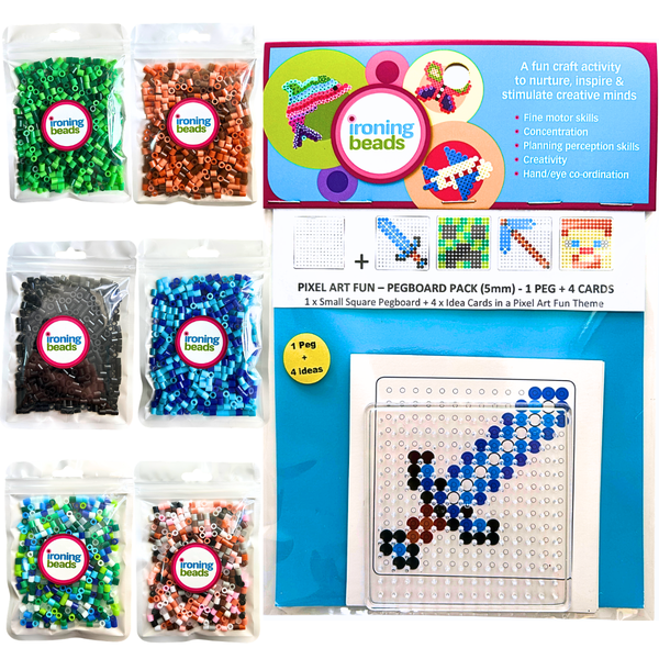 Ironing Beads - 3000 Beads And 1 Sml Peg 1 Card Pack - Pixel Art Minecraft