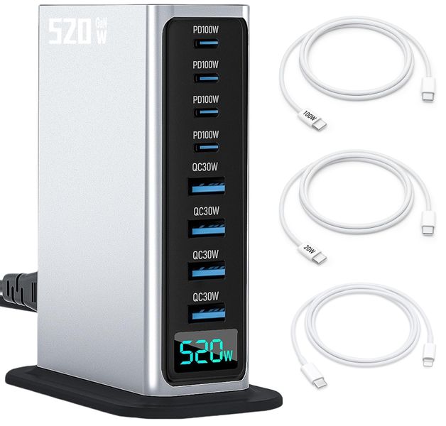 520W USB C Charger Block, 8 Ports GaN Fast Charging Station Hub, PD 100w