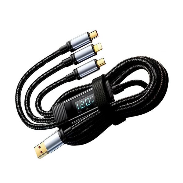 120W 3-in-1 Data cable 1.2M, Lightning, Micro USB, TYPE-C, Digital display