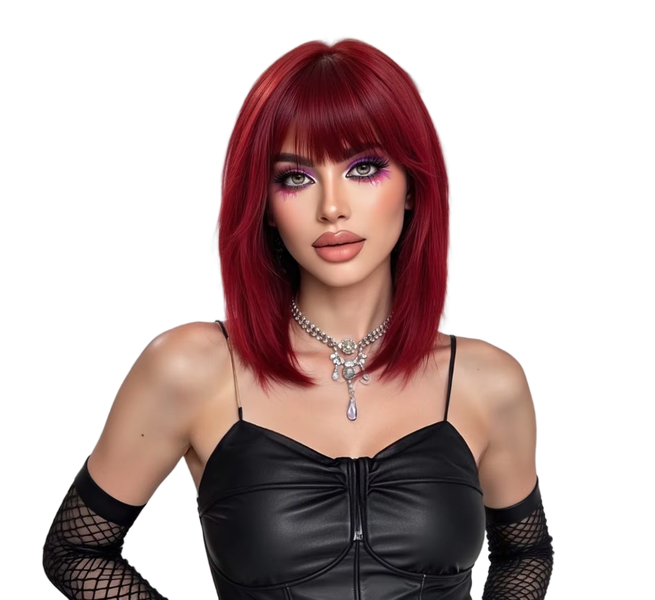 IPSTYLE Burgundy Wine Red Synthetic Wig - Short Straight Bob for Women