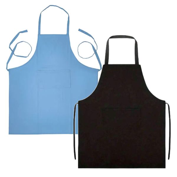 Kitchen Black &amp; Blue Adjstable Full Length Aprons With Pockets 2pc - 71cm
