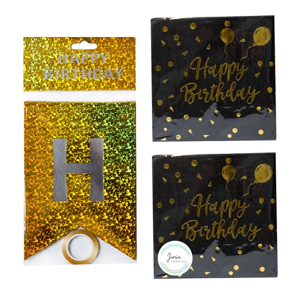 Happy Birthday Banner &amp; Serviettes