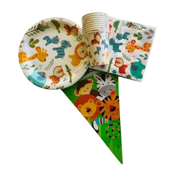 Kids Jungle Friends Theme Party Pack Tableware - Serves 10