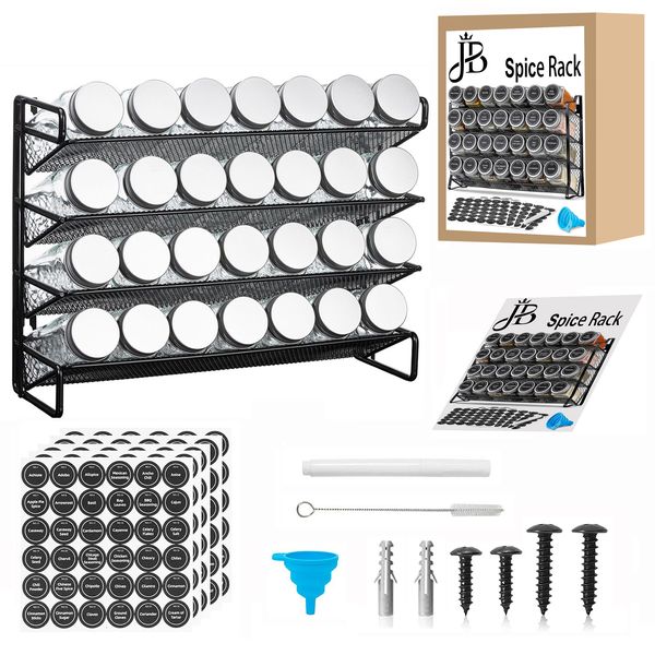 Jane Becker 28 Spice Jar with Rack Organizer set with Labels &amp; Chalk Marker